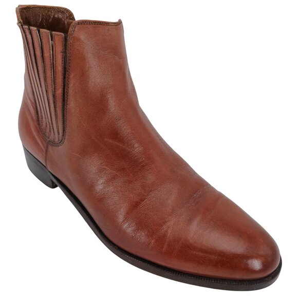Vintage Bruno Magli Mens 10.5M Brown Calfskin Leather Chelsea Dress Boots Italy - Picture 3 of 13